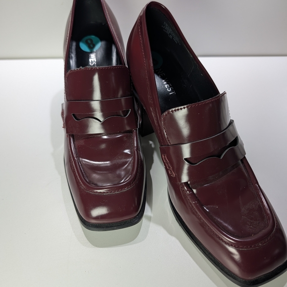 Nine West Shoes - Nine West Women's Burgundy Patent Penny Loafers Man Made Materials